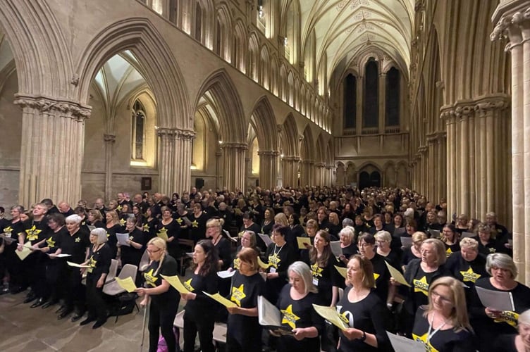 Five hundred Rock Choir members gathered in Wells Cathedral to learn songs and celebrate together. 