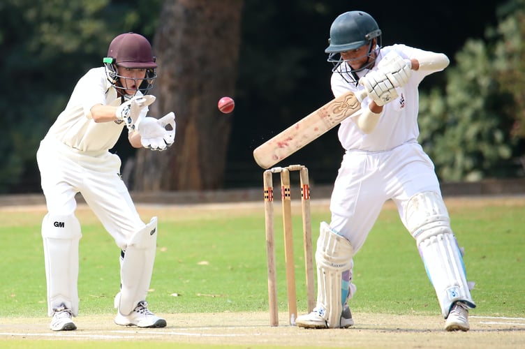 Two players playing cricket. 