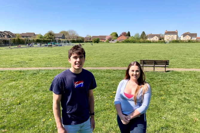 Miles Lloyd and Amy Huggill from BaNES 3SG visit Beacon Field where the this year’s Jubilee Party in the Park will be held.