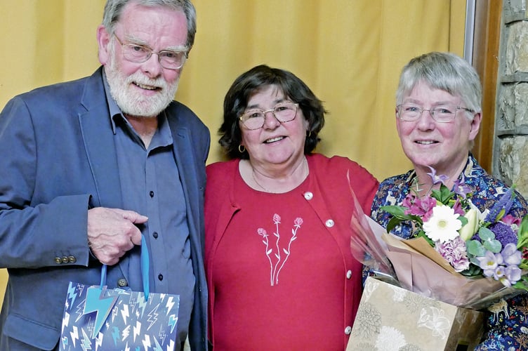 Peter Buchanan, retiring chairman of Timsbury’s Conygre Trust with his wife Geraldine (right) and Josie Pownall, chairman of Timsbury Parish Council.