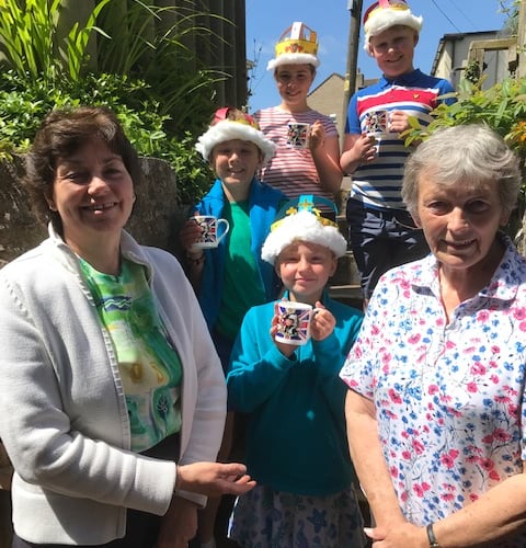 Farrington Gurney Primary School pupils with Church representatives, Margaret Pierce and Sally Bown.