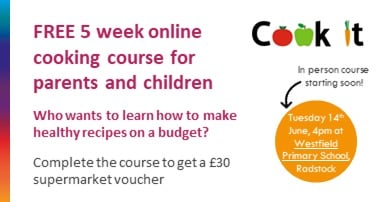 COOK IT are coming to Westfield Primary School to teach parents and children how to cook healthy meals. 