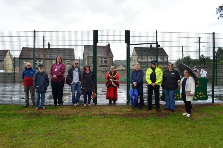 Mayor of Midsomer Norton, Lynda Robertson, cuts the ribbon to officially open MUGA in West Clewes. Also in attendance were representatives from Midsomer Norton Town Council, Youth Connect South West and our local PCSO.