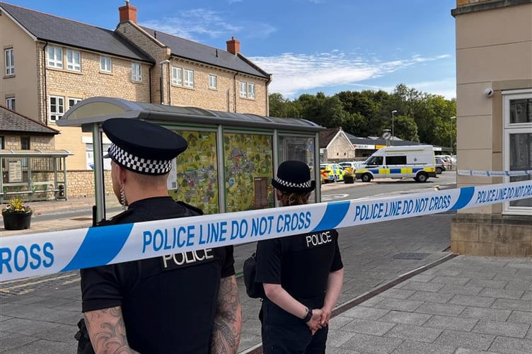 Police at the scene in Radstock, Somerset 01/08/2022.