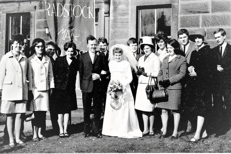 Martin Horler, with fellow members of Radstock 
Methodist Youth Club, in 1964, at their leaders wedding. 