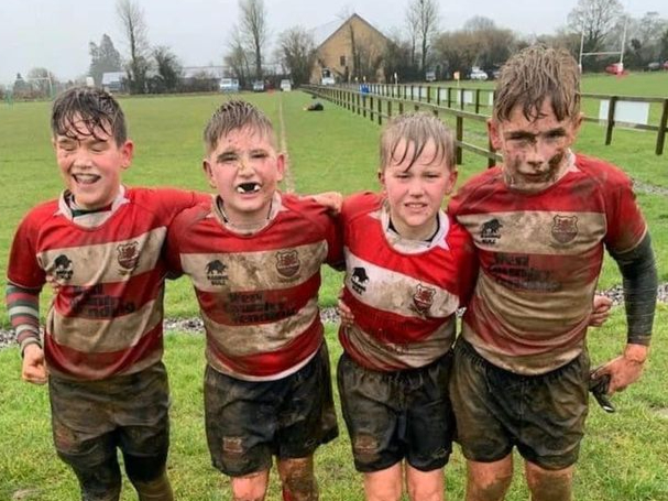 Midsomer Norton Rugby Club’s junior players pictured after a particularly muddy game! 