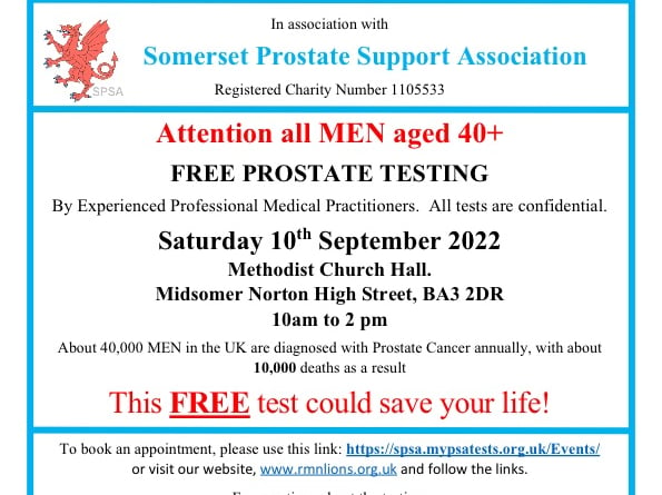 Midsomer Norton Lions have partnered with Prostate UK to bring free testing to Midsomer Norton. 