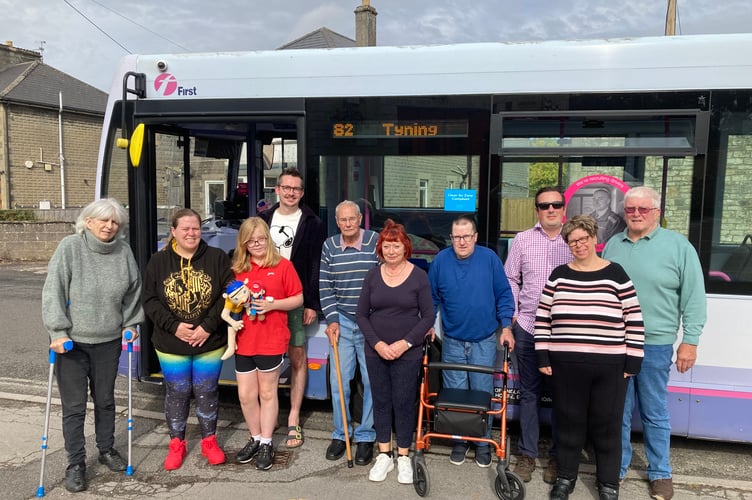 Second right, Cyril Mitchard, Paulton Parish Councillor responsibility for buses.
Grant Johnson, Liz Hardma, 82 bus driver Tom Churchill.