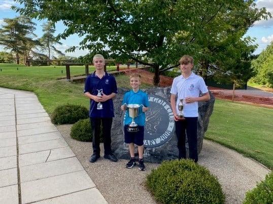 Sam Hughes, winner of the Net Junior Championships, Logan Down winner of the Stableford event and Tom Richardson, Junior Captain and Junior Champion.