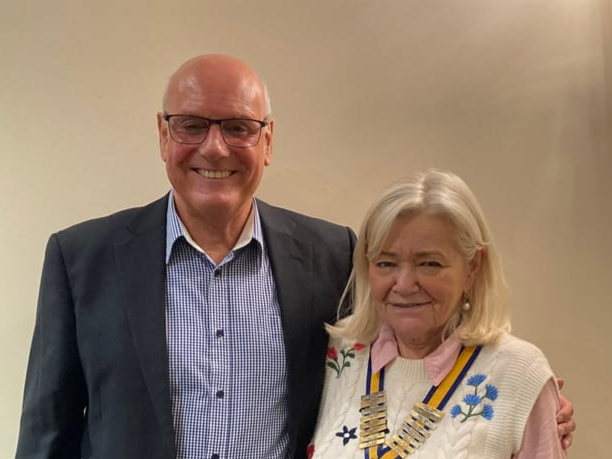 Martyn Russell pictured with Inner Wheel President, Jacky Emm.