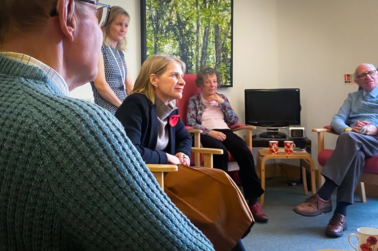 Wera Hobhouse MP talking with patients and carers at RICE’s Memory Clinic in Bath.