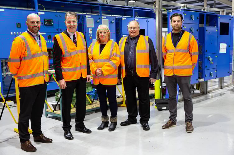 (Left to right) are Matthew Bridges (Bridges MD), Metro Mayor Dan Norris, Judith Bridges and John Bridges (founder and former MD) and Anthony Hillman (production manager).
