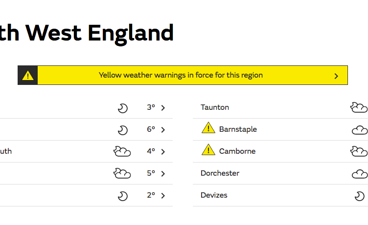 Yellow weather warnings have been issued for South West England.