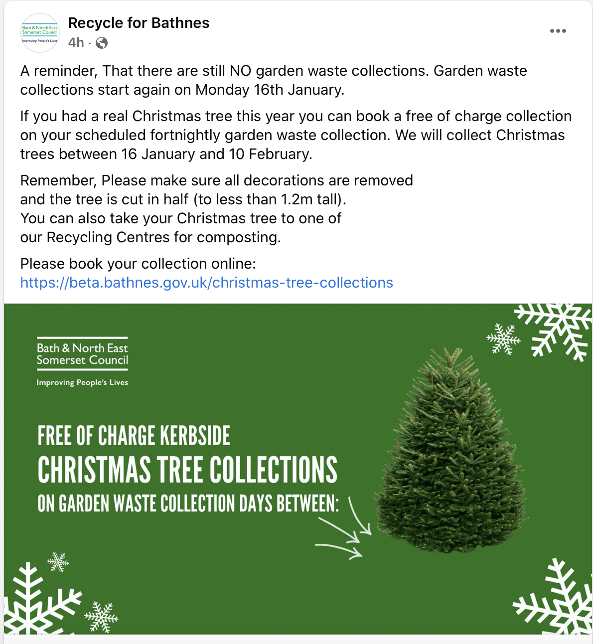 B&NES Council encourage responsible disposal of Christmas trees