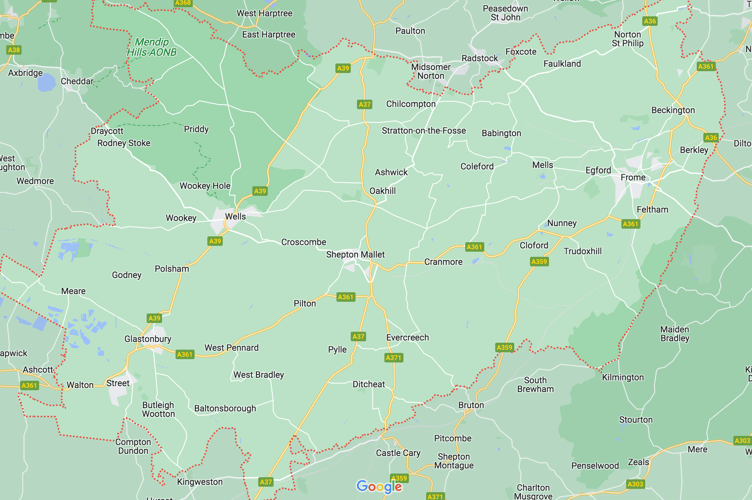 Mendip District Council boundary lines. 