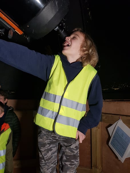 Ubley Primary School student observing the stars. 