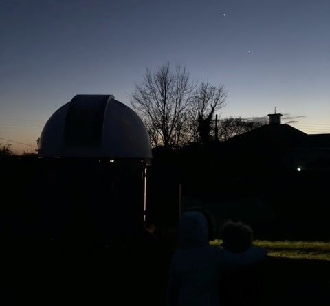 Sidcot School's Observatory at night. 