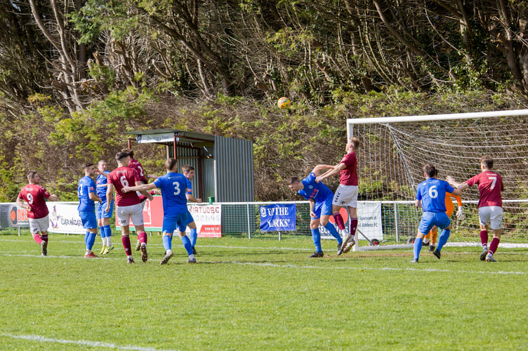 Jack Dancey No 7 heading home Paulton's goal v Larkhall from Dave O'Hare's free kick from the left