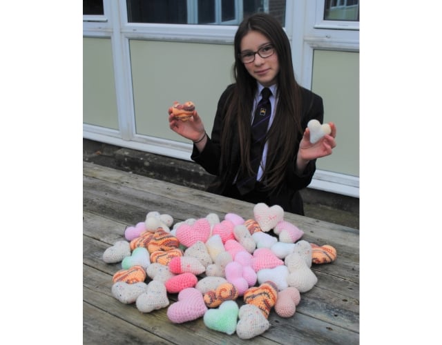 Ruby Harvey, Norton Hill School pupil, has been crocheting hearts for bereaved families at the RUH, Bath.