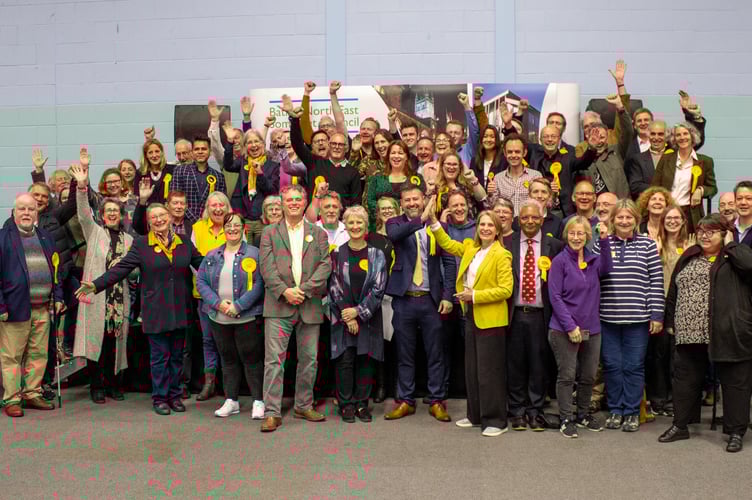 Lib Dems Councillors took the lead, pictured at The Count.