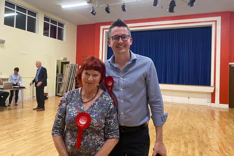 Liz Hardman and Grant Johnson at the count in Paulton’s Wesley Hall