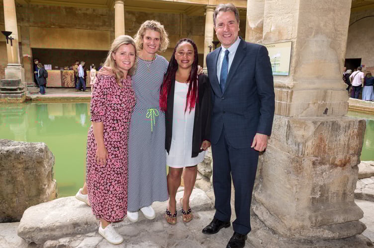 Metro Mayor Dan Norris at the Roman Baths with Women's Work Lab CEO's and service user.
