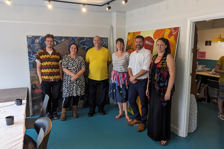 L-R: Stu Matson, Bath Carnival; Ruby Sant, Little Lost Robot CIC; Councillor Tim Ball; Scarlett Mosnier, Little Lost Robot CIC; Councillor Kevin Guy; Vashti Mayne, resident artist, The Headonista.