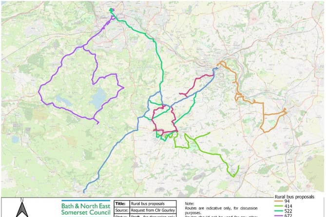 A draft map of proposed routes, including multiple versions of some routes. This is not a transport map. 