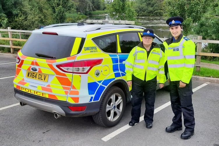 Backwell Lake patrols PCSO Harry Mohide and PCSO Kate Turner with car
