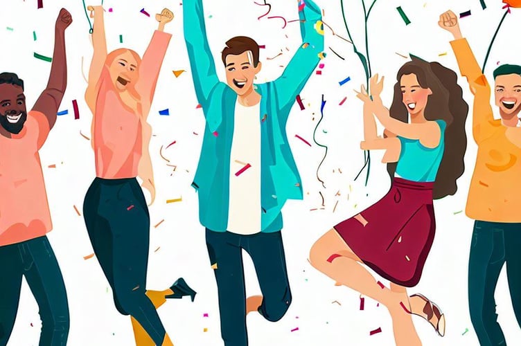 Young people celebrating A-level results day.