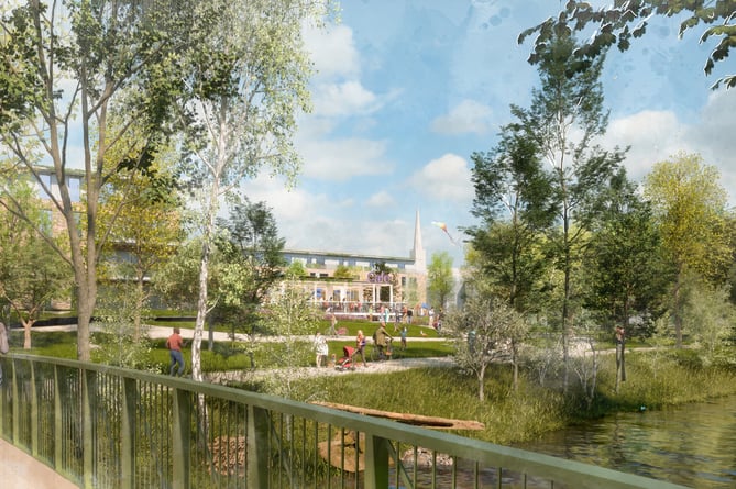 Artist's Impression Of The Planned Footbridge Within The Riverside Park In The Saxonvale Site Acorn Property Group