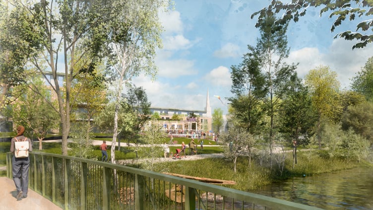 Artist's Impression Of The Planned Footbridge Within The Riverside Park In The Saxonvale Site Acorn Property Group