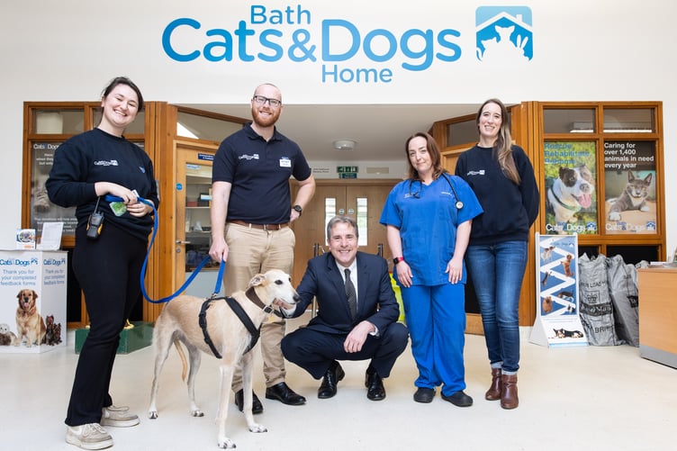Metro Mayor Dan Norris meets businesses in the West Of England. Dan at Bath Cats & Dogs home. October 2023.