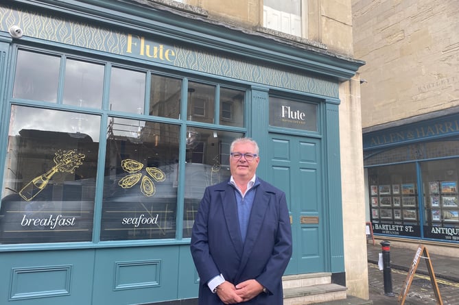 Roger Payne outside his new seafood restaurant Flute on George Street in Bath