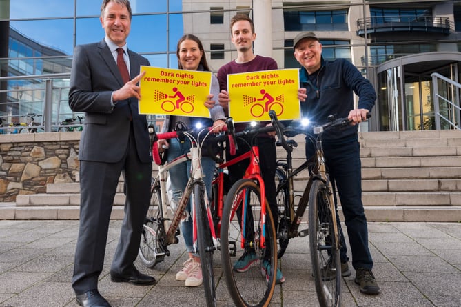 Mayor Dan Norris with Bristol Cycling Campaign encouraging locals to put lights on their bikes this winter.