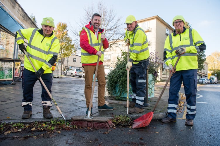 Clean and Green team with Councillor Kevin Guy working in Twerton High Street.