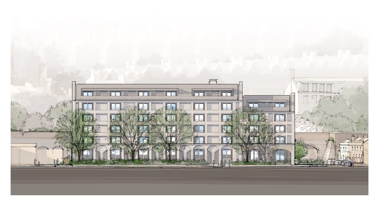 An artist's impression of the planned hotel where Beazer House currently stands.
