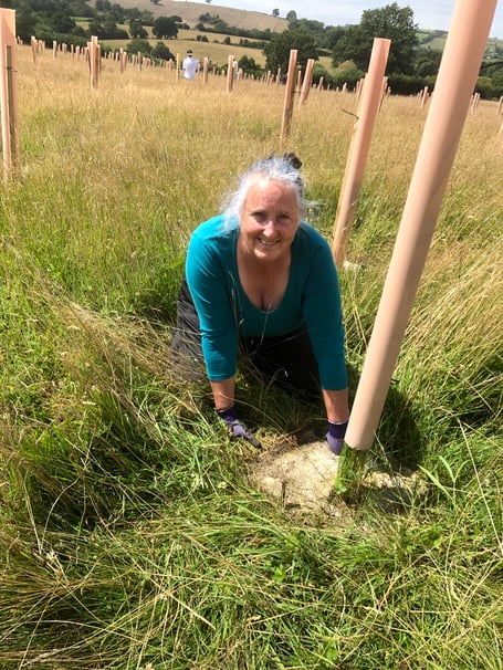 Jackie Head planting trees in the Great Avon Wood.