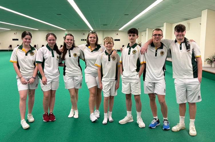 Somerset Under 18’s team, left to right: Chloe, Fliss (sub), Lydia, Madi, Zack (sub), Lucas, Jack and Cameron.