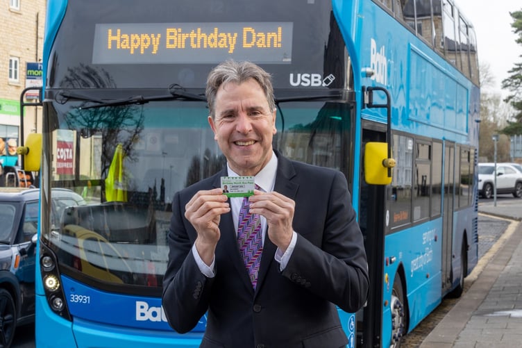 West of England metro mayor Dan Norris with his Birthday Bus pass in January 2024.
