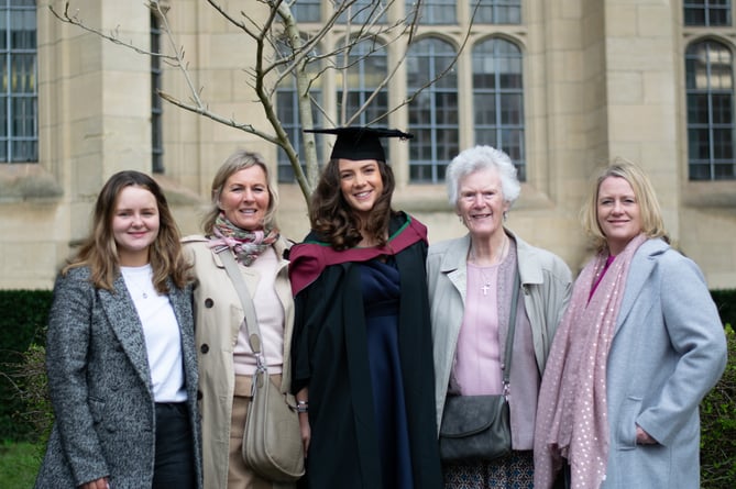Mollie Chapman, 24, who graduated from the University of Bristol on February 23 2024, alongside her Aunt, Grandma and friends