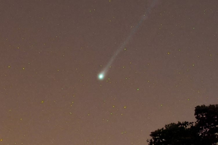 Detail of comet 12P/PonsBrooks, March 6 2024. Photo released March 11 2024. A photographer has captured a jaw-dropping image of a Halley-type comet over Somerset. Josh Dury, 26, shot 12P/PonsBrooks on 6 March and also managed to get the Andromeda galaxy in the frame. The landscape astrophotographer took the picture from Compton Martin in the Mendip Hills. 12P/PonsBrooks is one of the brightest known periodic comets, with an orbital period of 71 years, whereas Halley's Comet is visible from Earth every 7579 years. Josh says: "This image was not an easy one to capture on so many levels. The amount of times having to move around to capture a composition I was satisfied with eventually paid off."