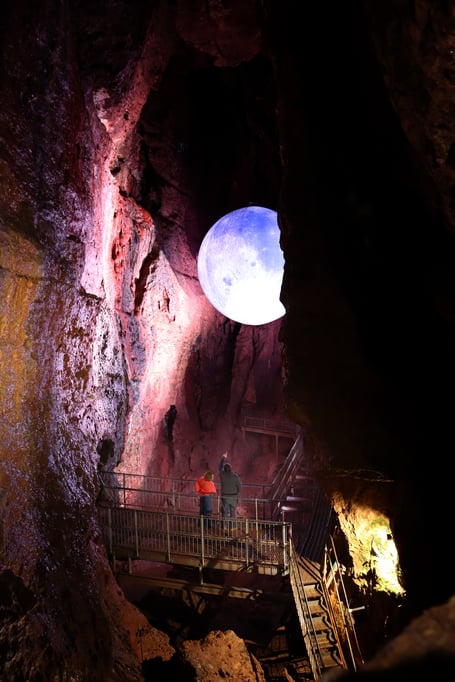 Family exploring the Wookey Hole Caves