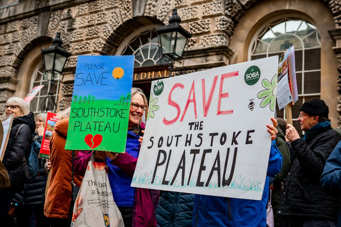 Protestors outside Bath Guildhall (Image: Jamie Bellinger