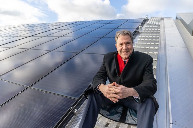 Mayor Dan Norris on the solar-paneled roof of Bristol Beacon