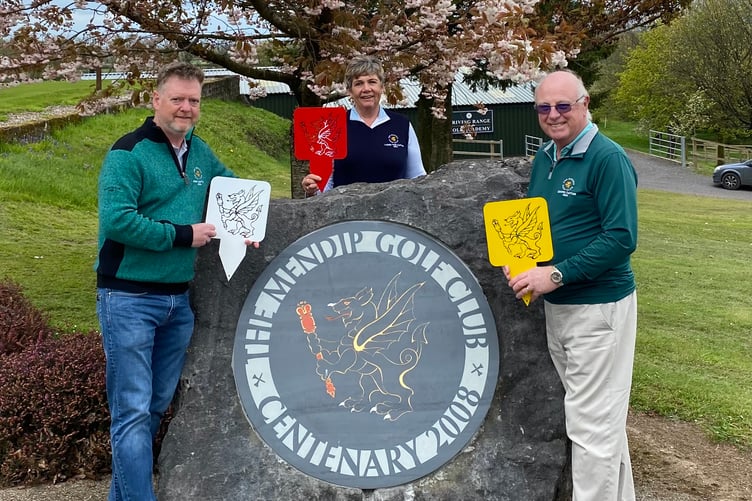 Men's Captain Mark Necker, Ladies Captain Elect Louise Scott and Seniors Captain Tony Scott with the new Tee Markers they have generously donated.
