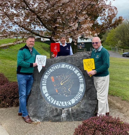 Men's Captain Mark Necker, Ladies Captain Elect Louise Scott and Seniors Captain Tony Scott with the new Tee Markers they have generously donated.