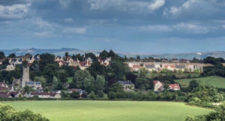 Composite view of Norton St Philip, including the proposed homes on Mackley Lane (Norton St Philip Parish Council + Lochailort Investments)