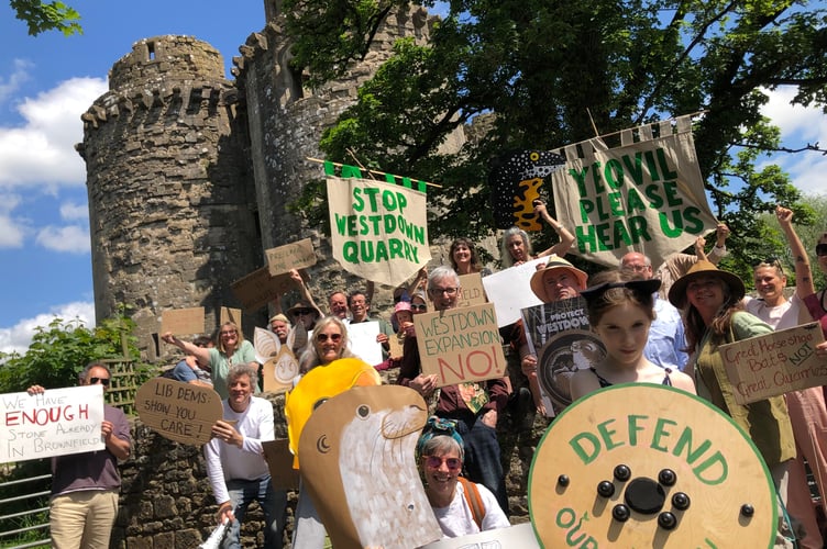 Protesters at Nunney Castle campaigning against the reopening of Westdown Quarry (Liz Snook)