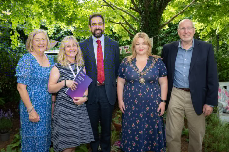 Nicky Moorey, Melissa Hillier, Tom Welsh, Mayor of Bath Cllr Michelle O' Doherty and Martyn Creeth at the Remind launch on 27th June-210